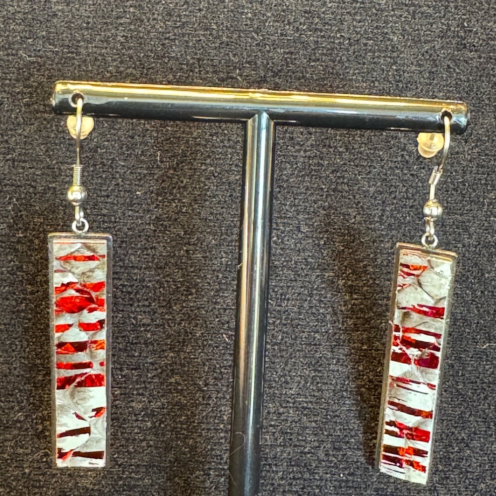Red, White and Silver Rustic Cuff Earrings